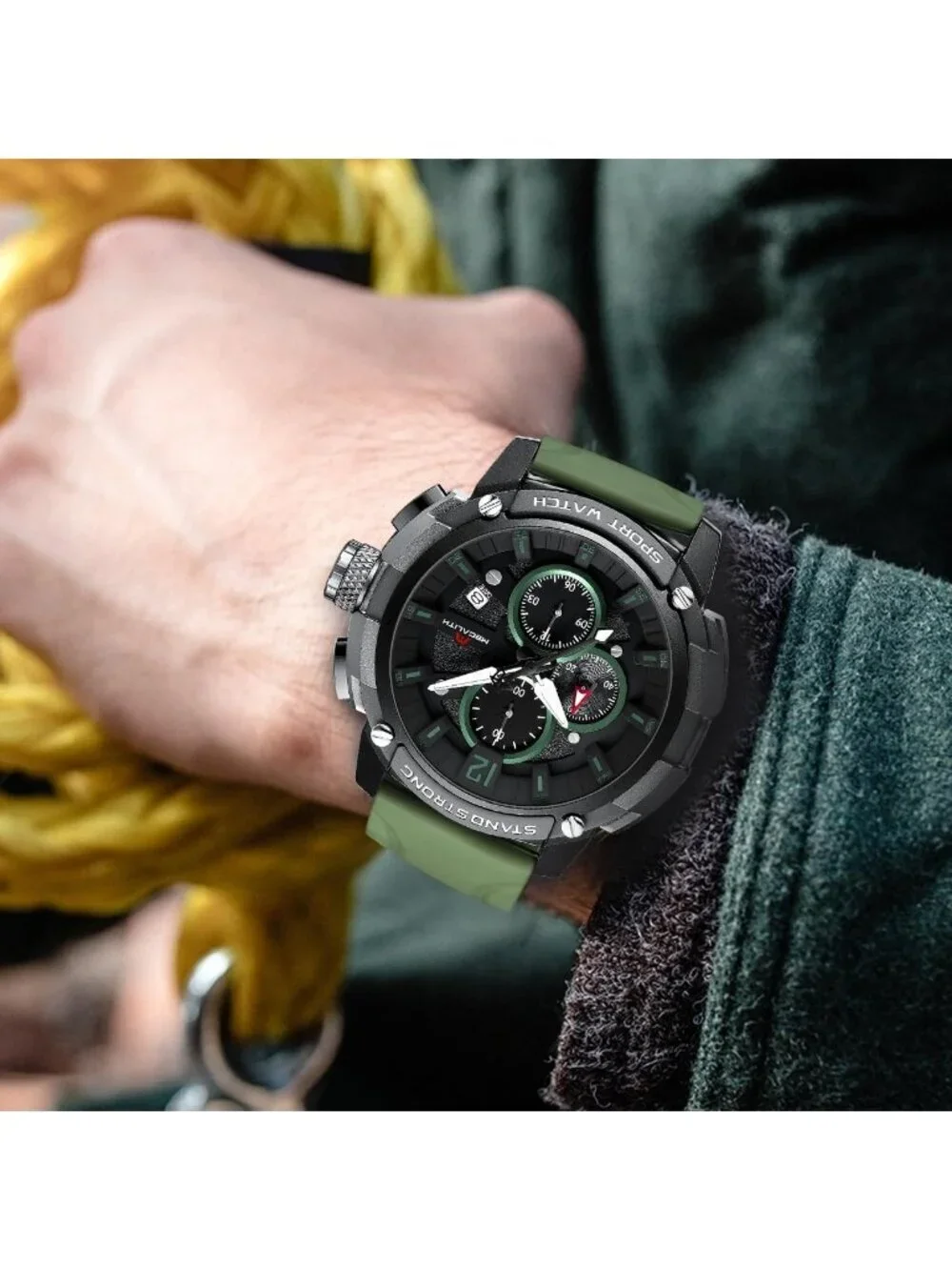 Men's Green Analog Quartz Heavy Duty Waterproof Chronograph Luminous Wrist Watch
